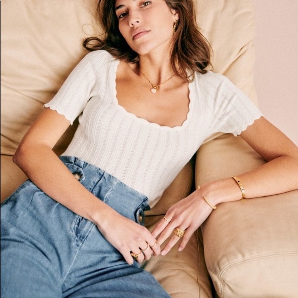 SÈZANE Anil Scalloped Knit Short Sleeve Jumper